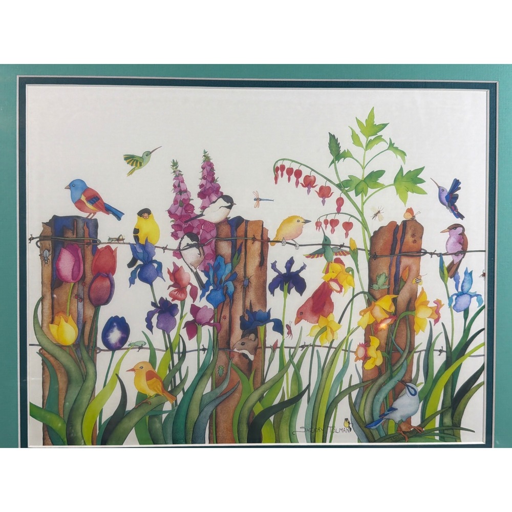 Sherry Tolman Signed Bird Garden Art Print Matted Framed 20x16 Nature Watercolor - Picture 2 of 7